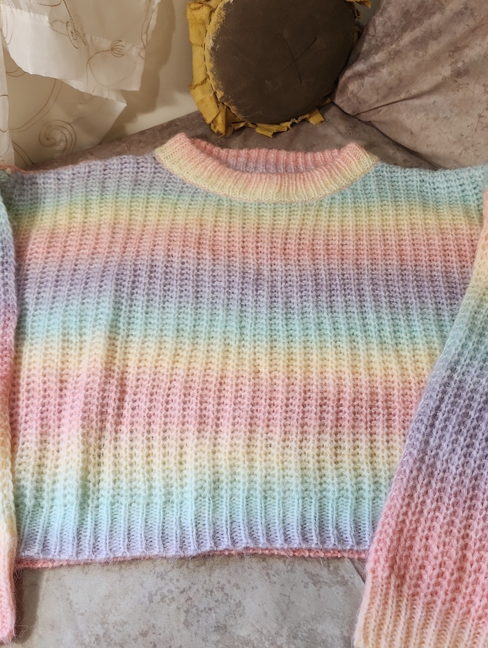 ADORA Pastel Rainbow Crewneck Sweater - Pink, Yellow, Blue, Purple, Green